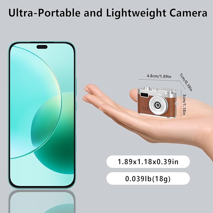 Mini Keychain Camera, FHD 1080p Mini Digital Camera with 32GB SD Card, 0.96" HD Display, 100 Mins Battery Life for Travel Recording Birthday Gifts (Vintage, Brown)