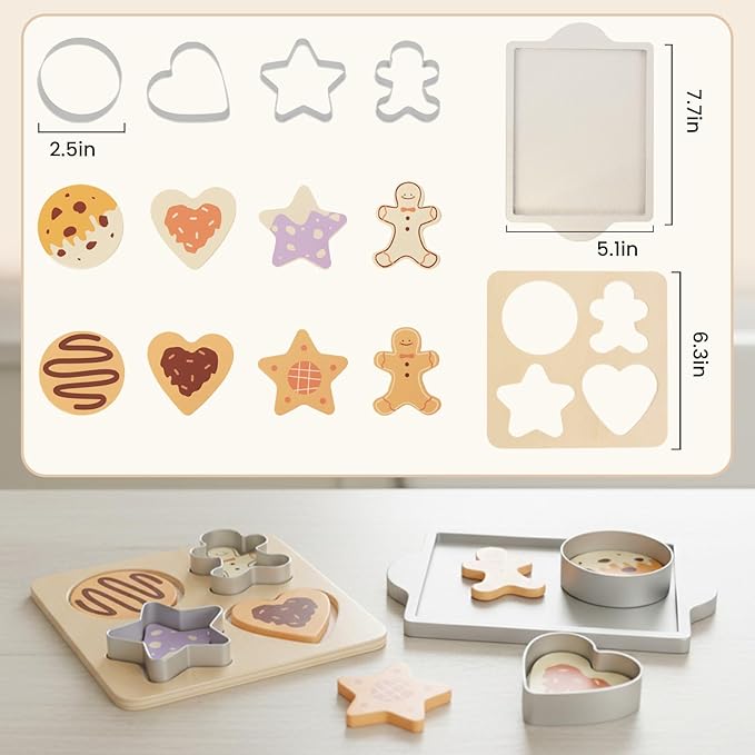 Wooden Gingerbread Cookie Baking Set, Play Food Sets for Toddlers, Play Kitchen Accessories for 3 4 5 Years Old Girls Boys Chrismas Birthday Gifts