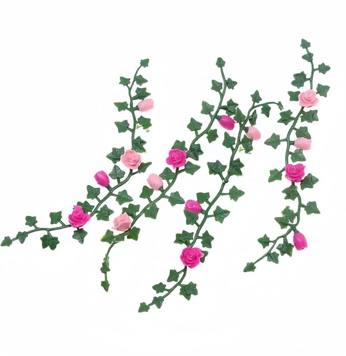Mini Simulation Flower Strips and Vines Micro Landscape, 1:12 Miniature Model Mini Garden Scene Props Decoration, Dollhouse Décor（5.12in）