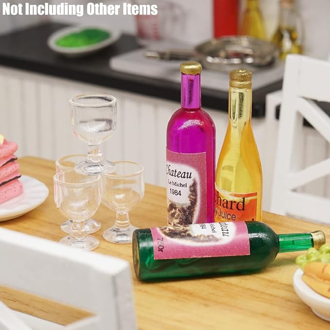 Odoria 1/12 Miniature Wine Bottles 6Pcs and Empty Wine Glasses 12Pcs Dollhouse Decoration Accessories