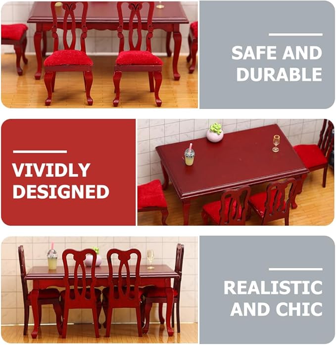 NUOBESTY 5-Piece Miniature Tables and Chairs Set 1/12 Scale Dollhouse Dining Room Furniture for Decoration
