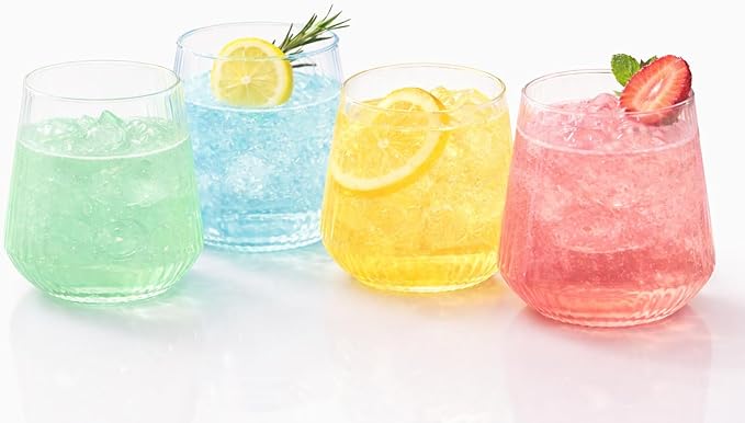 40 count Origami Ripple Unbreakable Stemless Plastic Wine Champagne Whiskey Glasses Elegant Durable Disposable Indoor Outdoor Ideal for Home, Bars, Wedding, Ribbed 12 Ounce Cups (Color Collection)