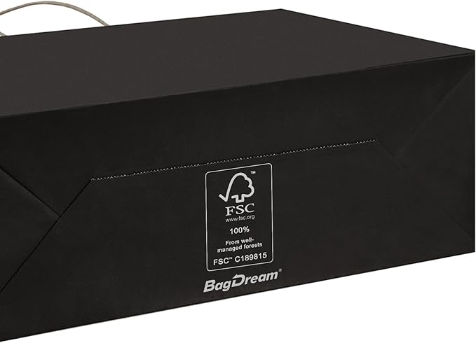 BagDream 100Pcs 16x6x12 Inches Kraft Paper Bags with Handles Bulk, Large Shopping Bags for Gifts, Grocery, Merchandise, Party Favor, Take-out, Recycled Black Black Paper Sacks