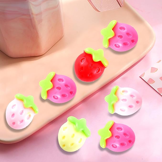 100 Pieces Colorful Tiny Strawberry for Dollhouse Miniatures Resin Food for Crafts Mini Strawberry for Dollhouse Mini Kitchen Micro Landscaping Decoration