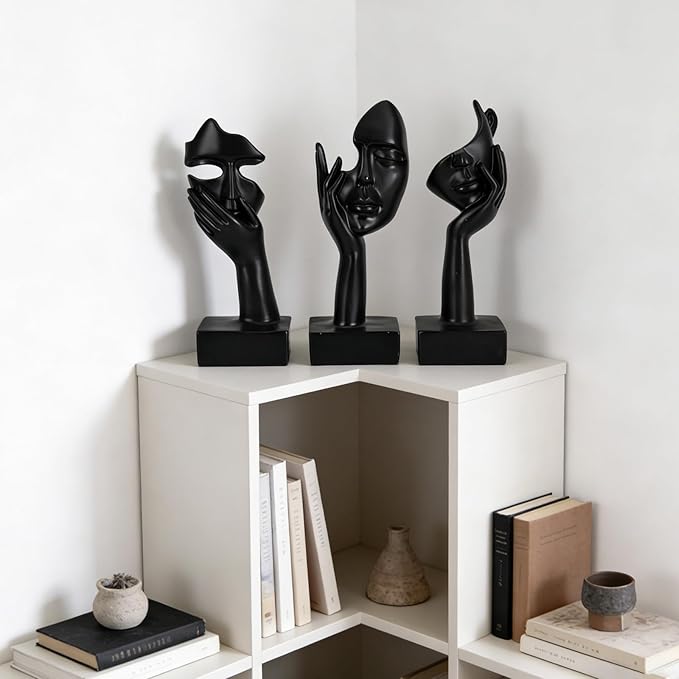 oliruim 3 Pcs Thinker Large Statue Set - Black Art Abstract Home Accent Figurines for Living Room, Bedroom, Shelves, Office Desktop, Coffee Table Decor, Gift for Women (3 Pcs Black, 9")