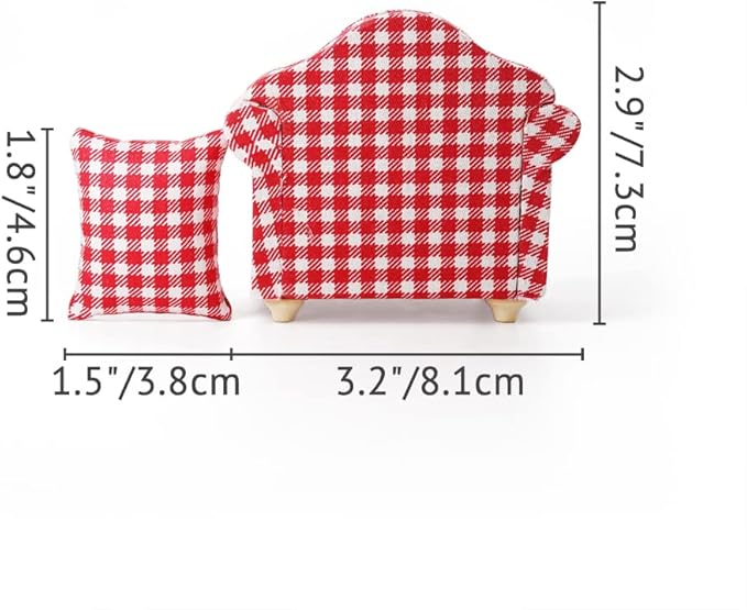 Odoria 1/12 Miniature Chair Armchair Dollhouse Furniture Accessories, Plaid