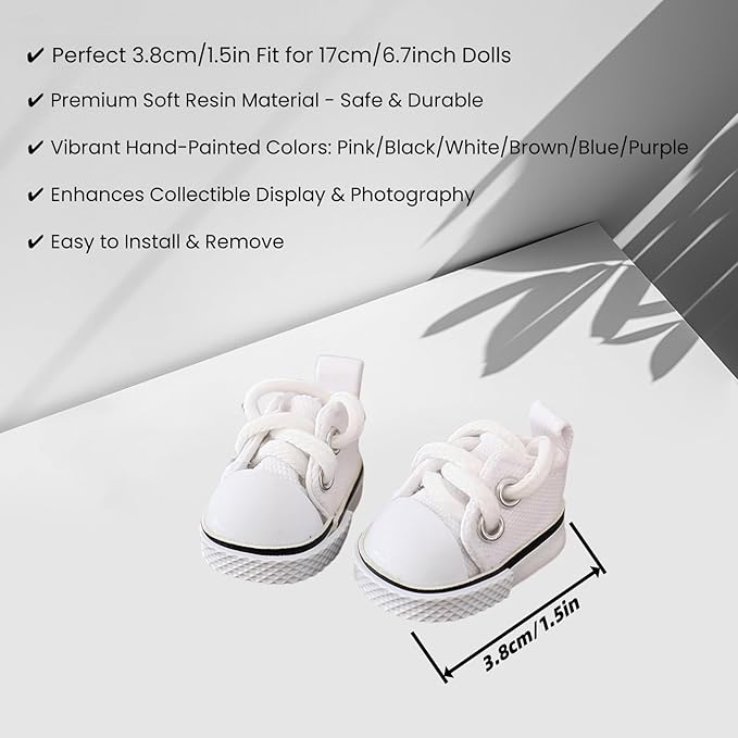 Doll Shoes for Lu bubu 17cm Dolls(No Doll) Accessories, Mini Shoes for Dolls, Cute Canvas Shoes Suitable for 17cm Doll, Dress Up Doll Shoes Replacement White
