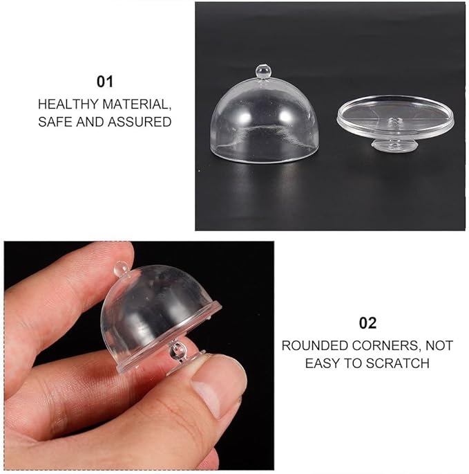 12pcs Mini Cake Stand with Dome Lid Dessert Display Plates for Dollhouse Tiny Cake Domes for Miniature Food Decoration