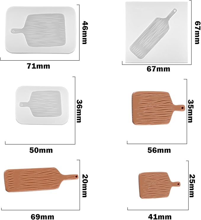 3Pcs Mini Wood Grain Tray Shape Resin Silicone Molds 3D Tiny Tray Epoxy Casting Molds for DIY Micro Resin Dollhouse Fairy Garden Kitchen Miniatures Landscape Decor