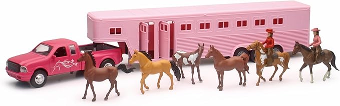 1:32 Scale Pink Pick Up Fifth Wheel Horse Trailer Set