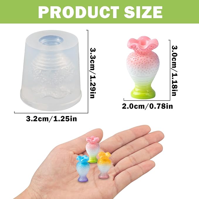 Mini Fancy Vase Resin Silicone Molds 3D Simulation Miniature Plum Vase Epoxy Casting Molds for DIY Micro Resin Dollhouse Fairy Garden Landscape Tiny Things Display Decor