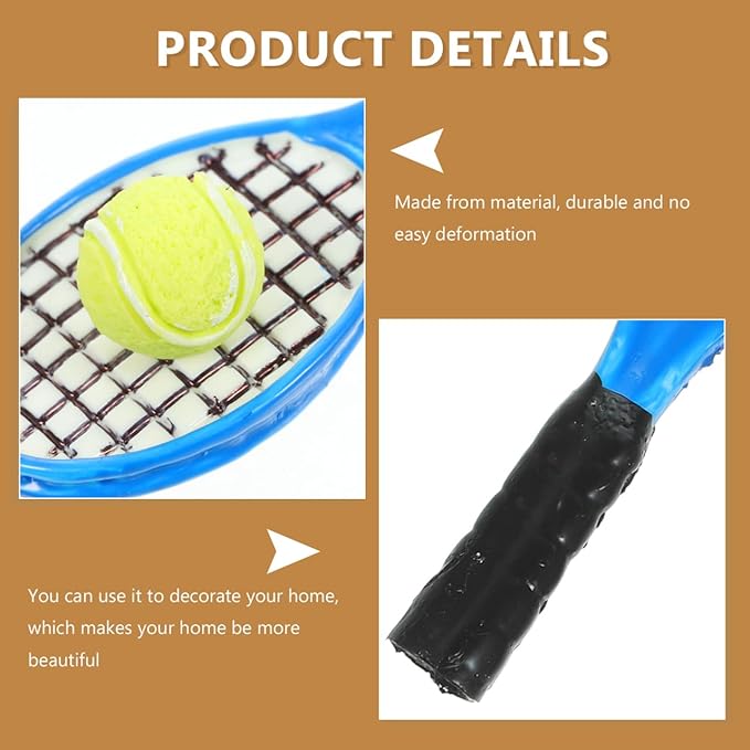 1:12 Scale Miniature Tennis Racket & Ball Set (4PCS) – Realistic Dollhouse Accessories, Resin Racket with Felt Ball for Adult Collectors & Miniature Diorama