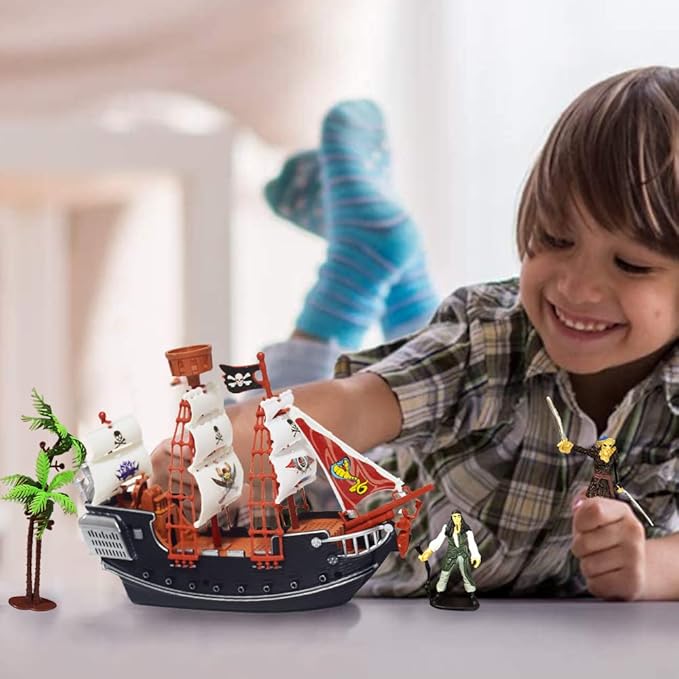 ArtCreativity 10 Inch Pirate Boat Playset, Detailed Ship Toy with 2 Pirate Action Figures & Tree, Fun Party Favor and Prize for Boys & Girls Ages 3+