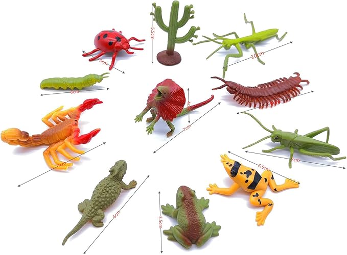 Guaishou 20pcs Realistic Bugs Plastic Insects Animals Figures Toys Contains Ladybugs Caterpillars Beetles Mantises Scorpions Lizards Snakes Frogs Ants