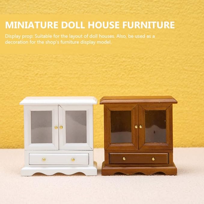 SAFIGLE Wooden Miniature Cupboard Bookshelf for Dollhouse - 1:12 Scale Rustic Furniture, Dollhouse Accessory and Organizer