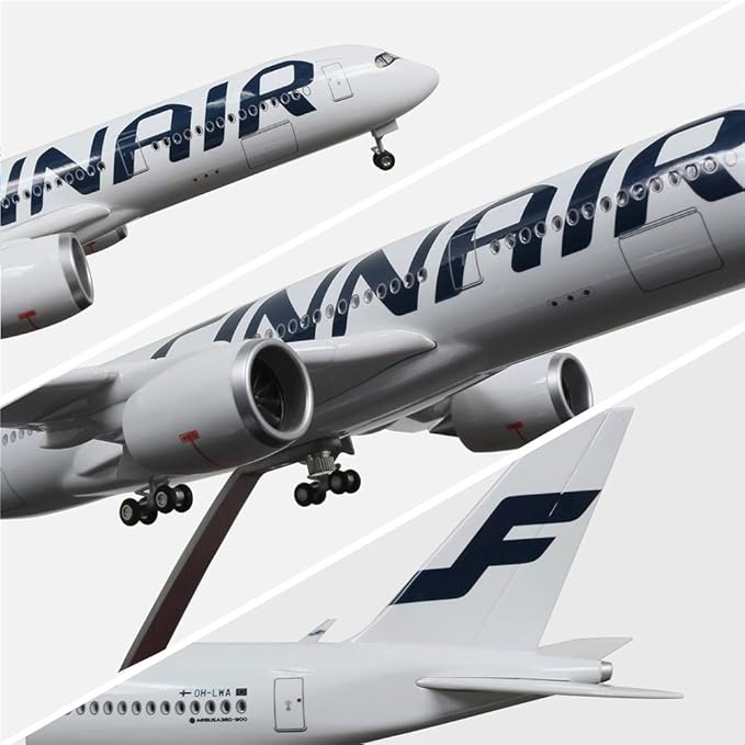 24-Hours 18” 1:142 Airplane Model Finn Airbus 350 Plane Model Kits with LED Light(Touch or Sound Control) for Decoration or Gift