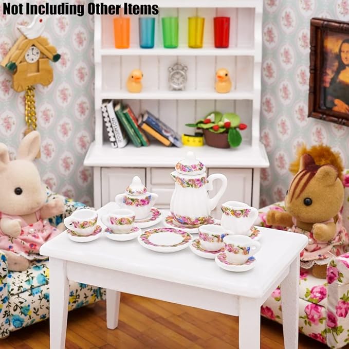 Odoria 1/12 Miniature Porcelain Tea Set 15Pcs Dollhouse Decoration Accessories, Wreath