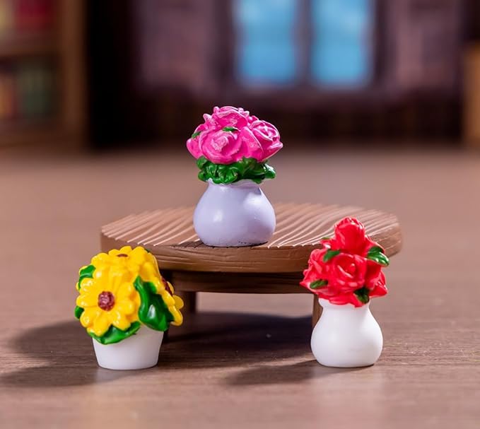 JiuGongmoup 8 Pcs Mini Resin Flowerpot Figurines - Rose, Tulip & Sunflower Potted Flowers, Cute Miniature Plants for Dollhouse Accessories, Desk, Car & Home Decorations, Refreshing Gifts for Girls