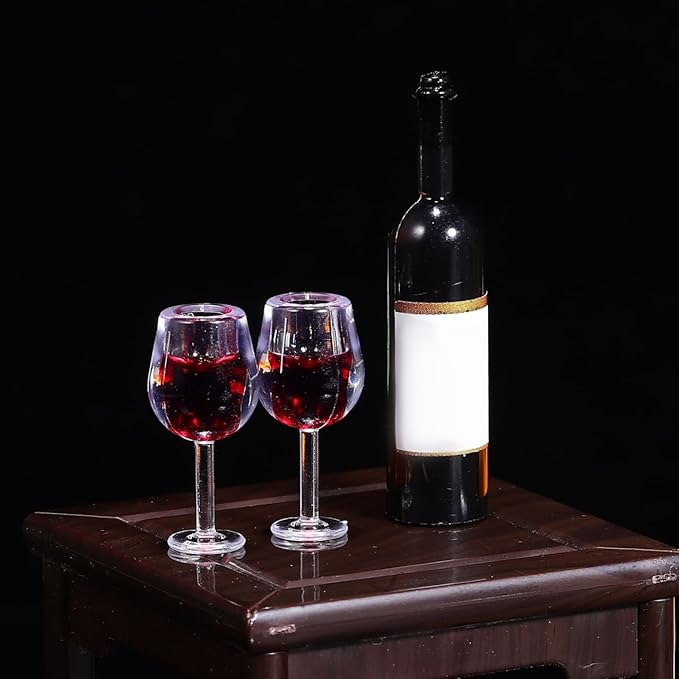 HEALEEP 18Pcs Mini Wine Bottles, 1:12 Scale Dollhouse Red Wine Set Dollhouse Miniature Bottles Mini Cocktail Glasses Drink Cups for Doll House Decoration Accessories