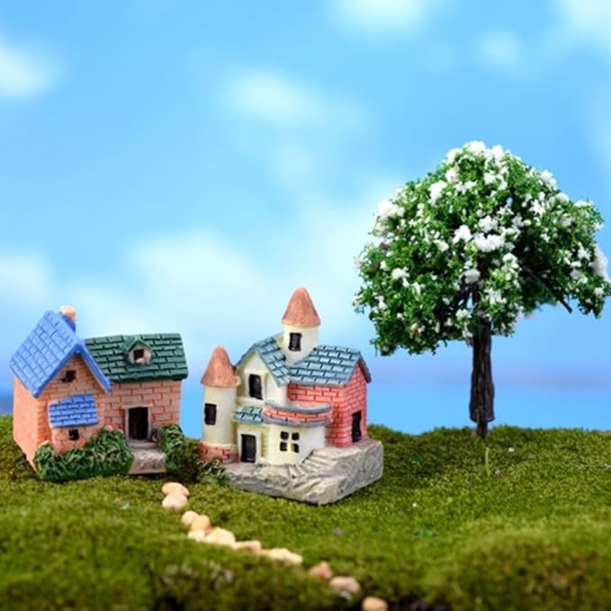 2 Pack Miniature Resin Fairy Castle Houses - DIY Mini Fairy Garden Ornaments for Dollhouse, Bonsai, and Micro Landscape | Fairy Tale House Figurines for Home, Yard, Desk,and Outdoor Garden Decorations