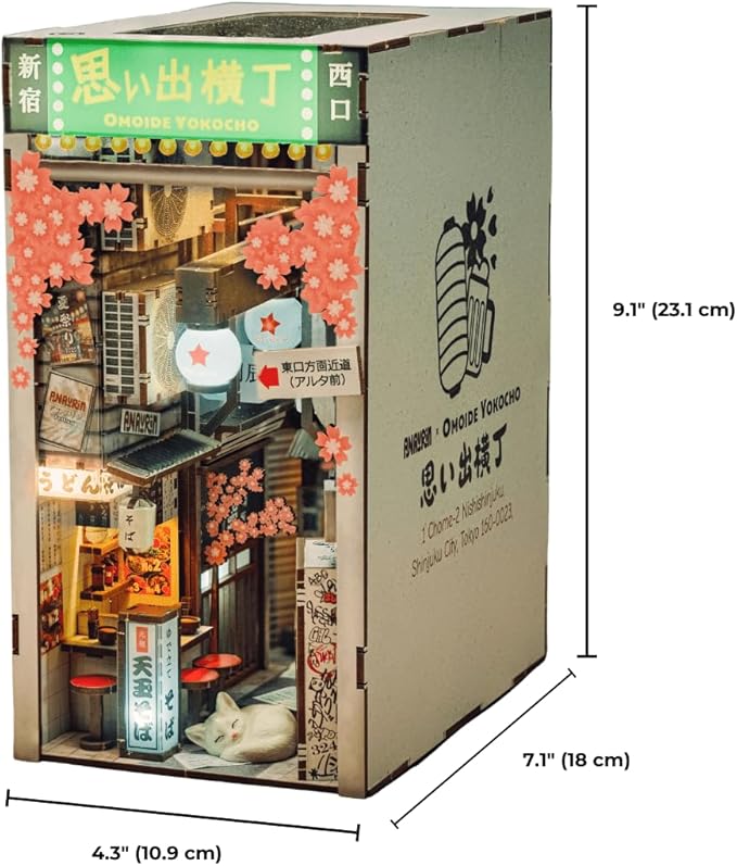 Anavrin Book Nook Kit Omoide Yokocho – DIY 3D Wooden Booknook for Adults, Teens and Book Lovers, Bookshelf Insert Library Decor, Creative Gift for Family, Friends, and Elderly