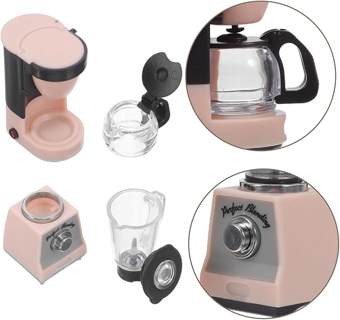 1 Set Scale Miniature Dollhouse Coffee Maker Charming Kitchen Appliance Prop with Realistic Coffee Pots Juicer Interactive Dollhouse Accessories for Creative Play