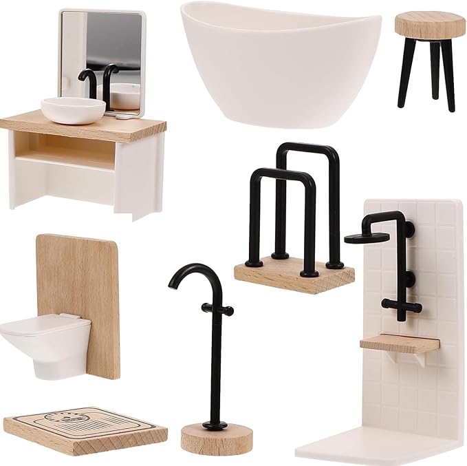 1Set Dollhouse Bathroom Set Dollhouse Furniture 1:12 Scale Miniature Doll House Pretend Play Bathroom Accessories for Kid Toys