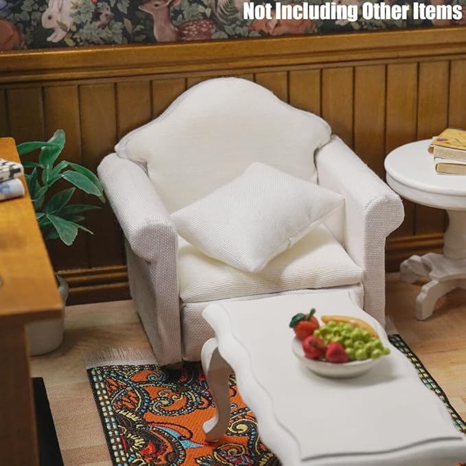 Odoria Dollhouse Armchair Sofa Miniature - 1/12 Scale Accent Chair for Modern Living Room Bedroom - Mini Club Lounge Chair Wood Furniture Upholstered White