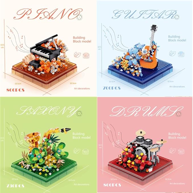 Kadablk Musical Instruments Micro Block Building Sets,Classical Famous Building Block Set,3000 PCS for Adults and Teens,Piano,Saxophone,Guitar and Drum Set with Clear Plastic Cover