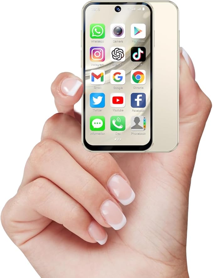 LMZYESHY 4G Unlocked Mini Smartphone, Suitable for Kids and Students, 3.88-Inch HD Touch Screen Mini Phone, 4GB+64GB Storage, Dual SIM Card & Facial Recognition, Lightweight Backup Phone(Beige)