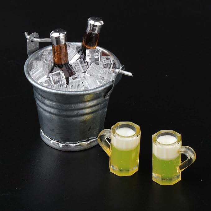 1 12 Doll House Accessories Miniature Ice Bucket with 2 Bottles and - for Dollhouse Kitchen Pub Bar Decor Scenes Making