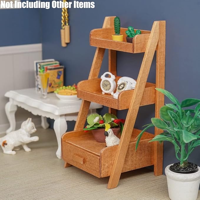 Odoria 1/12 Miniature Plant Shelf Dollhouse Decoration Accessories, Brown