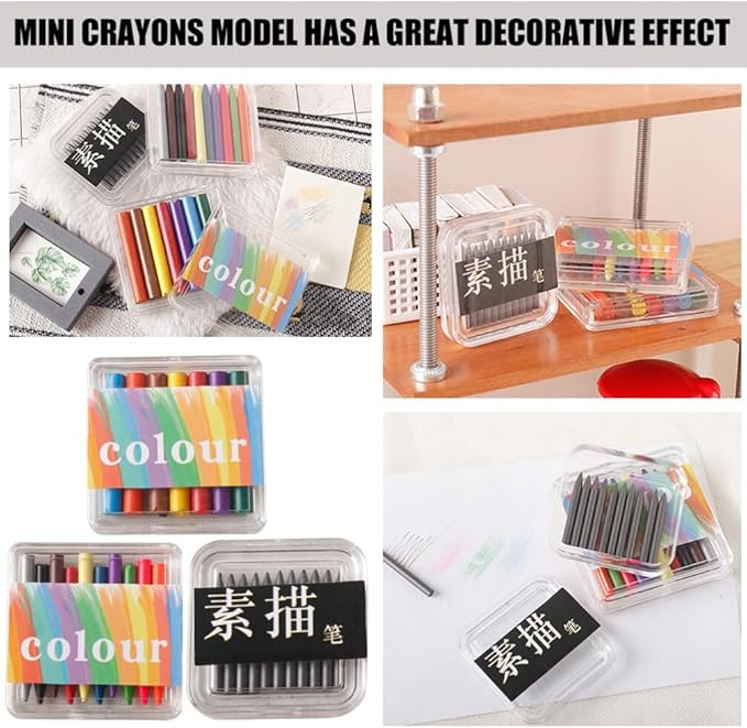 Alasum 3 Boxes of Mini Crayon Sets, Miniature Sketch Pencil Mini Drawing Colored Pencils Portable Color Party Favors Doll House Supplies, 3.50X3.50X0.70CM