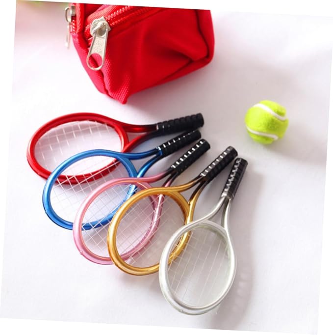 CORHAD Mini Tennis Racket for Dollhouse Decor Rackets Balls Fun Photography Props Lightweight and Compact Miniature Accessories for Creative House Layouts