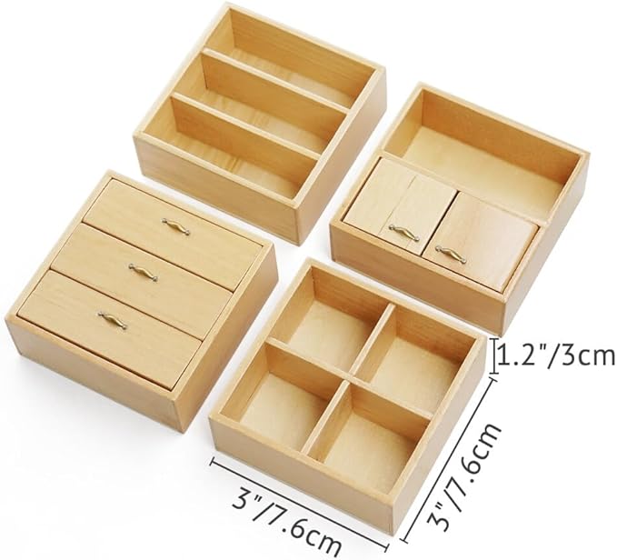 Odoria Dollhouse Bookcase Cabinet Miniature: 1/12 Scale Storage Shelves for Modern Living Room Office - Mini Sideboard Wooden Furniture Natural- Tiny Wall Cube Open Rack Stackable