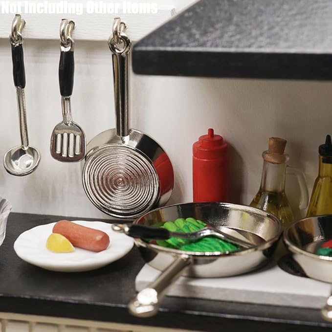 Odoria Dollhouse Frying Pan Miniature: 1/12 Scale Skillet Cookware for Kitchen Restaurant - Mini Kitchenware Cooking Utensils Metal Silver 3Pcs