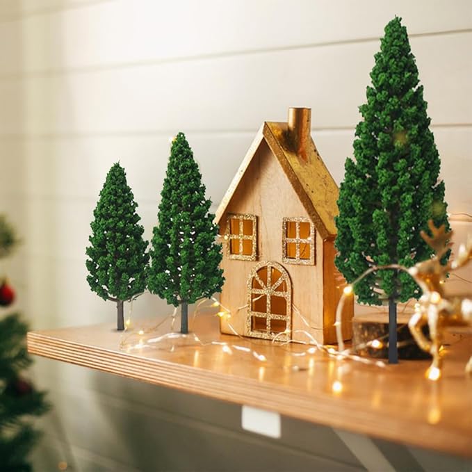 LUEYAO Mini Model Miniature Trees Mixed Train Scenery Architecture Trees Fake Trees for DIY Crafts Building Model Scenery Landscape Dark Green 2.1-3.9 inch 20 PCS