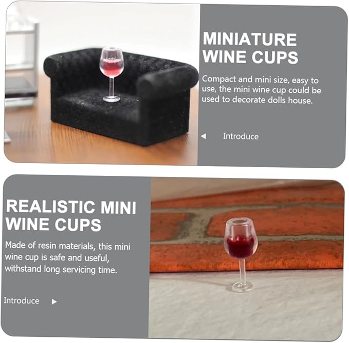 Kisangel Artificial Mini Wine Cups 12 Pcs Miniature Wine Glasses Resin Material for Dollhouse Decor