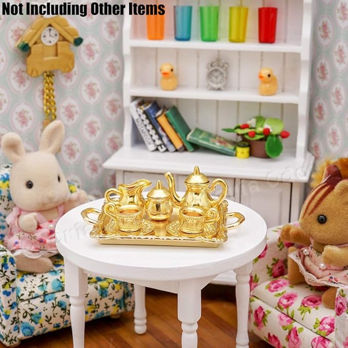 Odoria 1/12 Miniature Tea Set 8Pcs Dollhouse Decoration Accessories, Gold