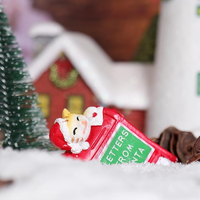 Christmas Village Accessories Ornaments Resin Christmas Village Sets Decoration for Xmas Festival Holiday (Cat Read Letter)