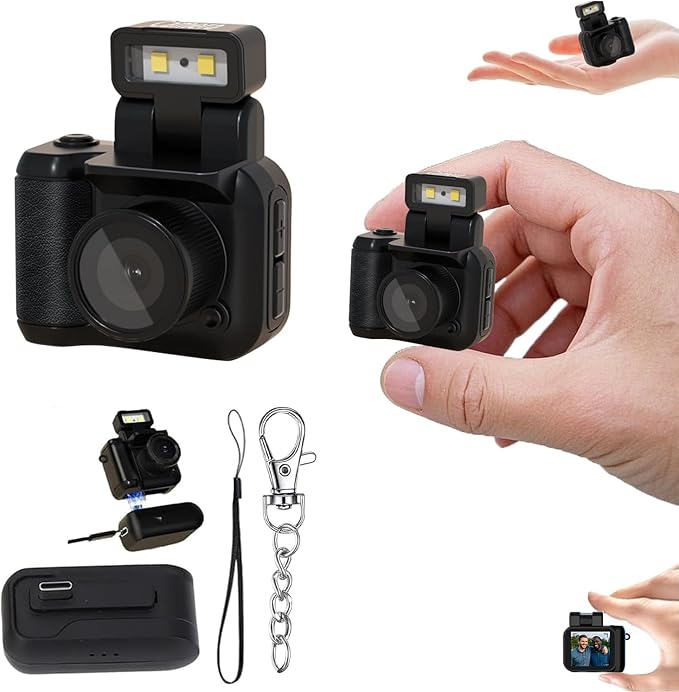 Gsnagole Retro Snap Camera，Mini Nostalgic Vintage View，Tiny Snaps，Keychain Digital Photo Camera，Llavero Mini CáMara Retro，1080p Hd with Led Flash Light (Without Memory Card)