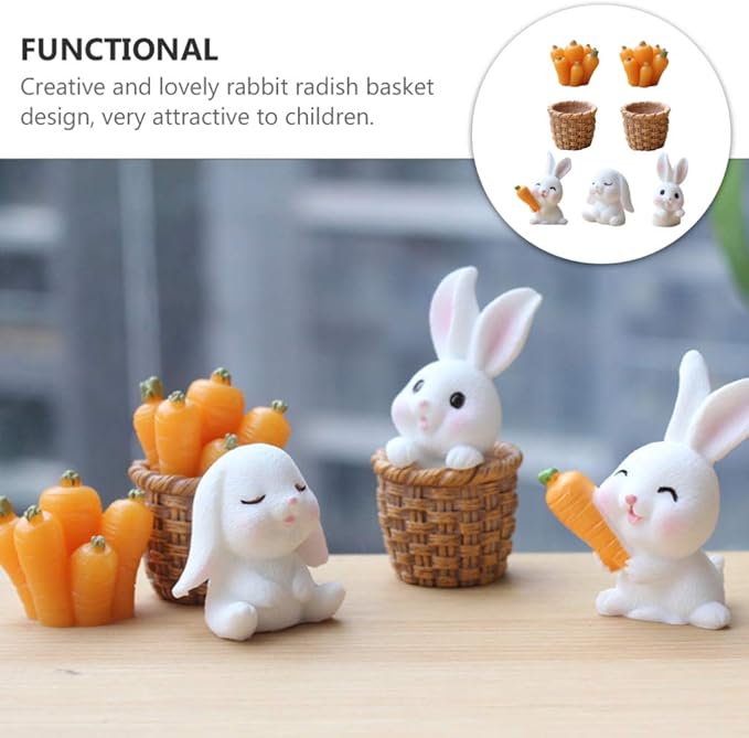 PRETYZOOM 7pcs Easter Rabbit Radish Model Table Ornament Creative Micro Landscape Decoration for Home Decor Desktop Adornment Present for Easter Garden