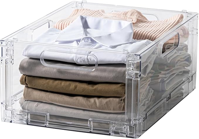 Foldable Plastic Baskets, Stackable Storage Baskets with Handles for Organizing and Storage, Foldable Crate for Office, Home, Bedroom, Outdoor(16.14"x 12" x 7.28")