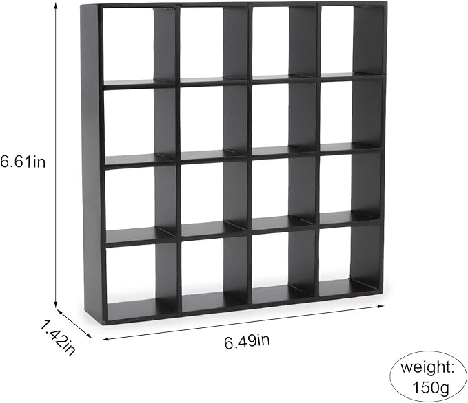 Miniature Furniture Storage Rack 1/12 Dollhouse Furniture 16 Grid Shelf Bookshelf Display Shelf Wall Rack Stand Mini House Scene Decoration (Black)