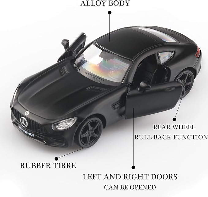 1/36 Scale Mercedes Benz AMG GTS Diecast Cars Models,Pull Back Vehicles Toy Cars,Cars Gifts for Boys Girls (Black)
