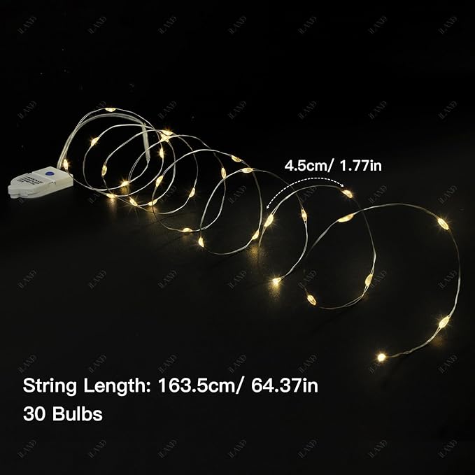 iLAND 1/12 Scale Accessories of Dollhouse Lights, 2pcs Battery Operated Mini Light Strings 5ft with 30 Bulbs for Elf Accessories, Miniature Stores, Dollhouse Christmas Decoration