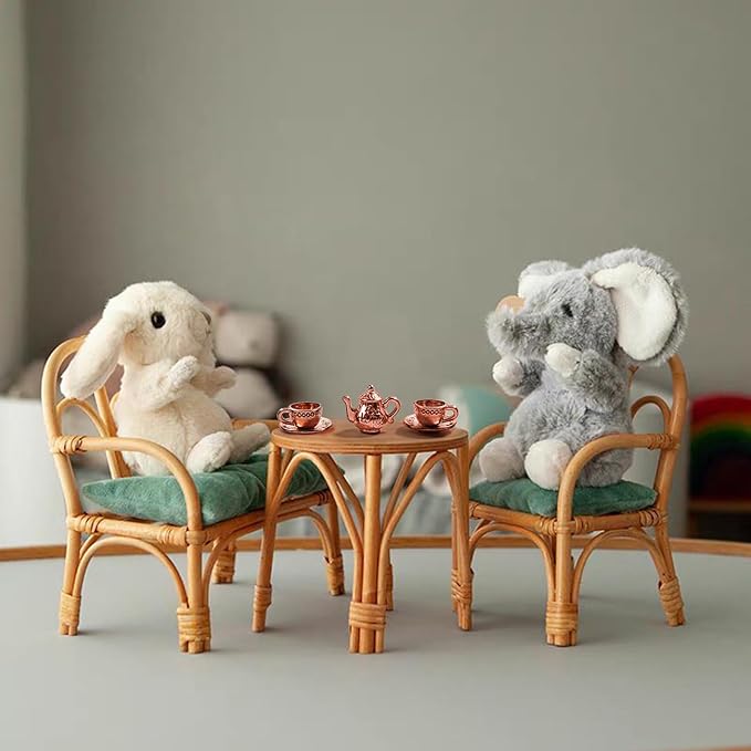 ‌3Pcs Miniature Tea Set Vintage Metal Teapot Coffee Cups, Dollhouse Kitchen Accessories, Tiny Coffee Shop Decor for Doll House Display