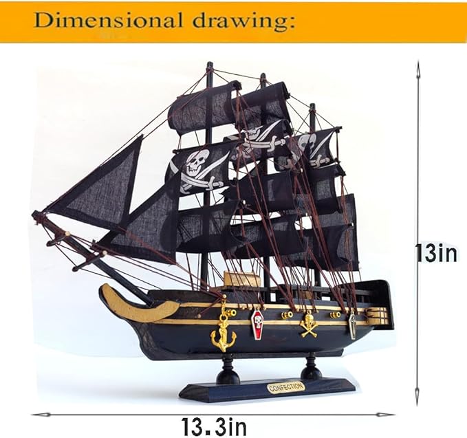 Handmade Crafts Sailing Ocean Theme Smooth Sailing Model Mediterranean Sailing Wooden Sailing Boat Suitable for Home Office Desktops (Black)