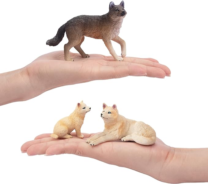 Toymany 8PCS Wolf Figures Forest Animals Toy Figurines - Realistic Jungle Zoo Animal Figurines，Educational Toy Cake Toppers Christmas Birthday Gift for Kids Boys Girls