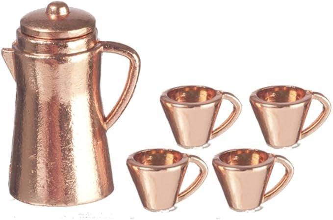 Melody Jane Dollhouse Copper Coffee Pot & Mugs Miniature Kitchen Accessory